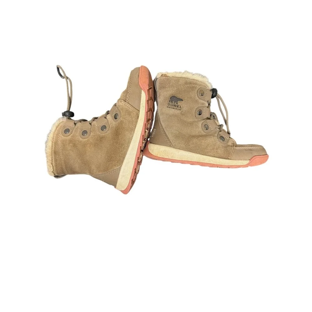 Sorel Whitney II Short Lace Kids Size 13 Tan Waterproof Faux Fur Winter Boots